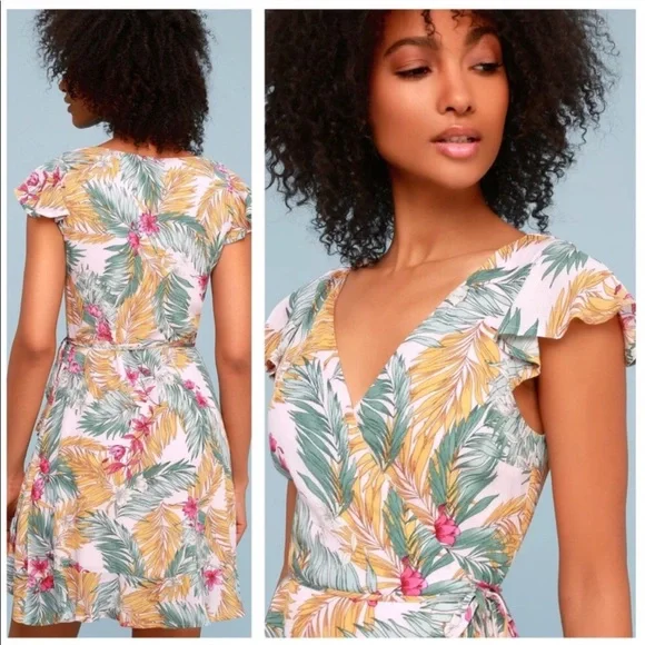 Lulus Tropical Palm Print Wrap Dress - Picture 3 of 3